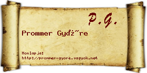 Prommer Györe névjegykártya
